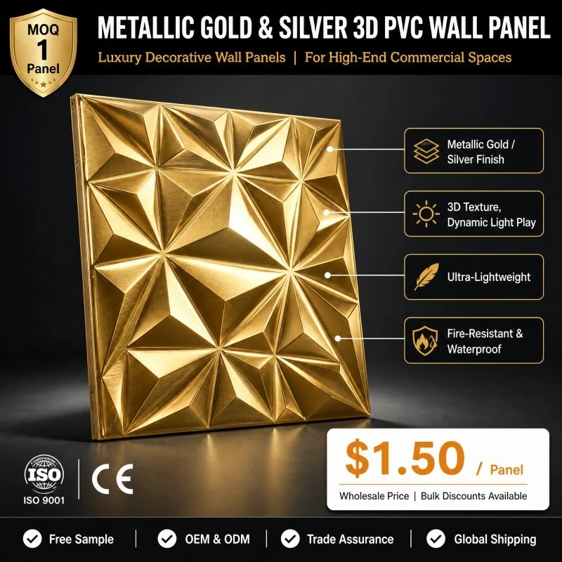 Metallic Gold & Silver 3D PVC Wall Panel manufacturers