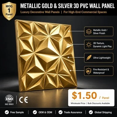 Metallic Gold & Silver 3D PVC Wall Panel