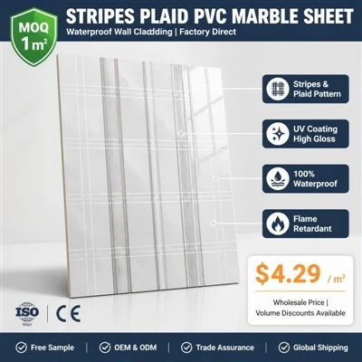 Stripes Plaid PVC Marble Sheet